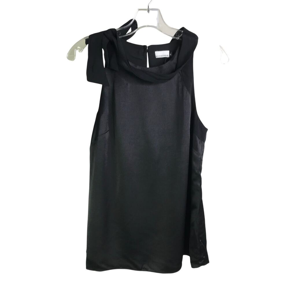 November Four Top Womens Size XS Black Shoulder Tie Sleeveless Button Back NWT